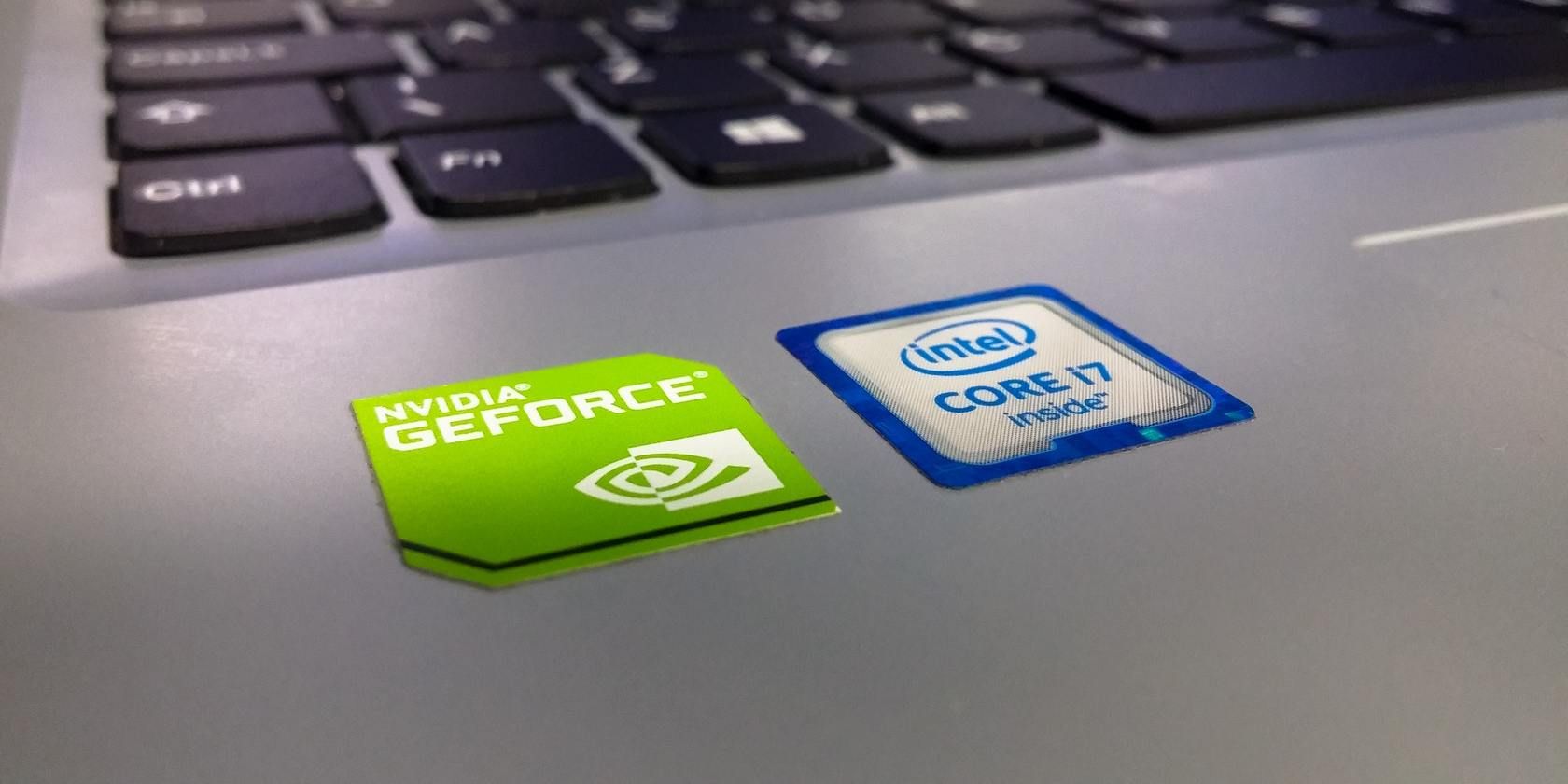 Nvidia GeForce and Intel sticker on a laptop