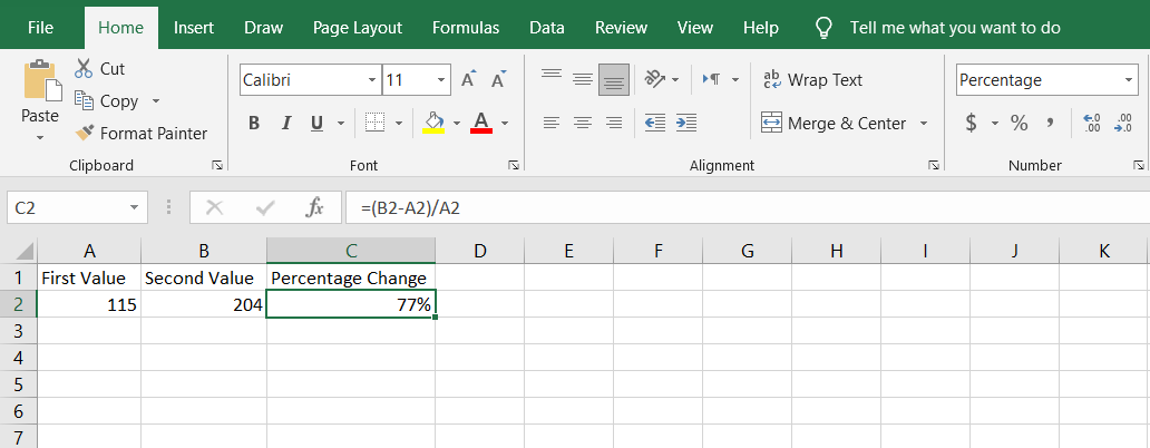 Calculating percentage change in excel is possible with a single formula.
