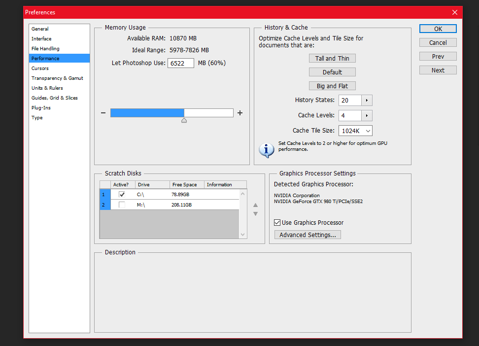 Photoshop graphics processor preferences