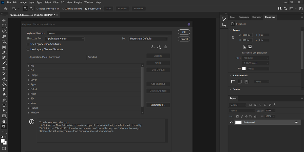 Changing Photoshop keyboard shortcuts