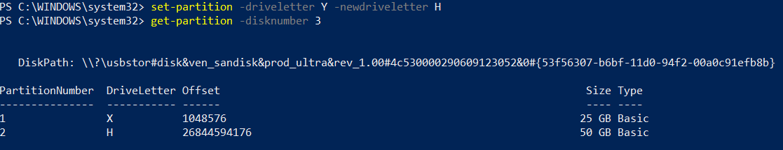 powershell change drive letter command
