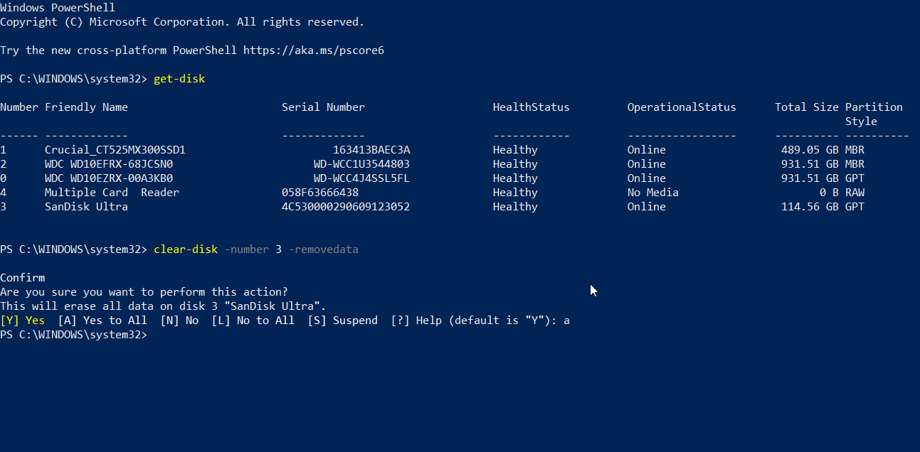 powershell clear disk command