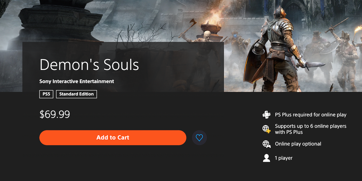 The "Demon's Souls" pages on the PlayStation Store.