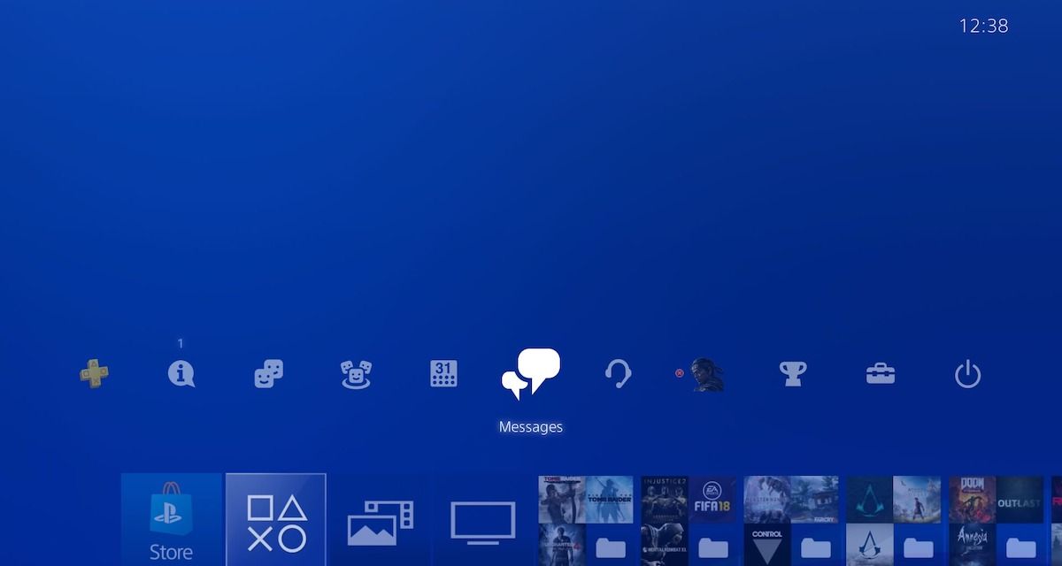 The PS4 function area with "Messages" selected.