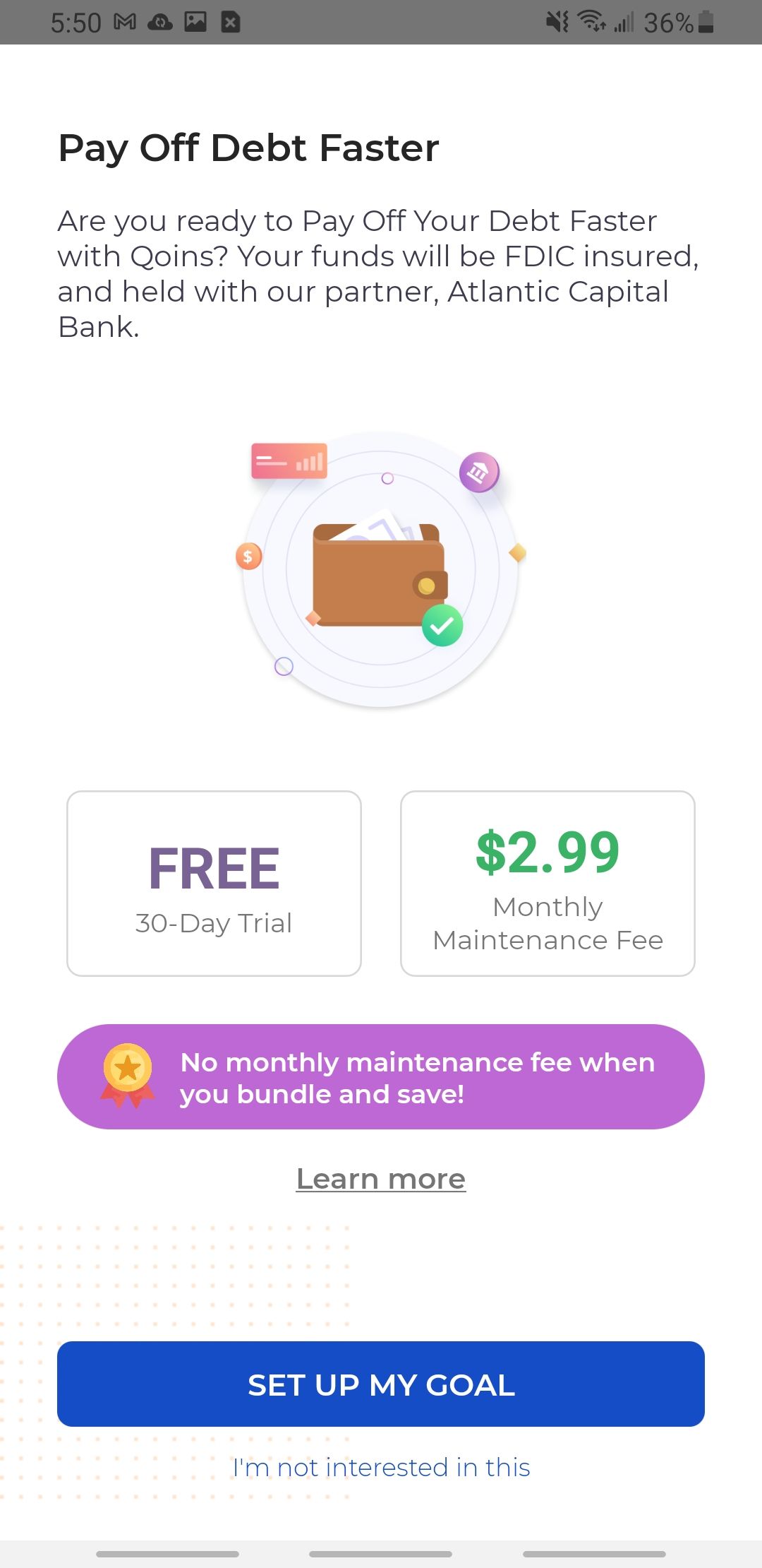 qoins app 30 day free trial and monthly fee after that