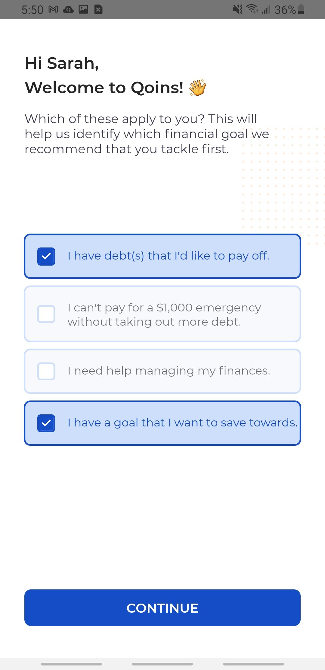 qoins app debt goals