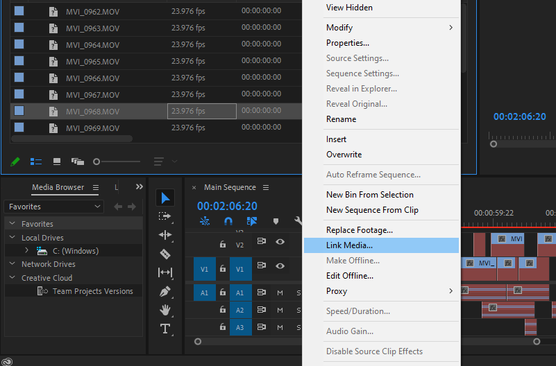 So verknüpfen Sie Offline-Medien in Adobe Premiere Pro erneut - relinking media in bin