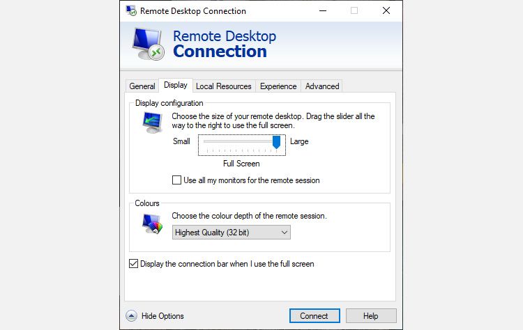 remote desktop connection adjust display configuration