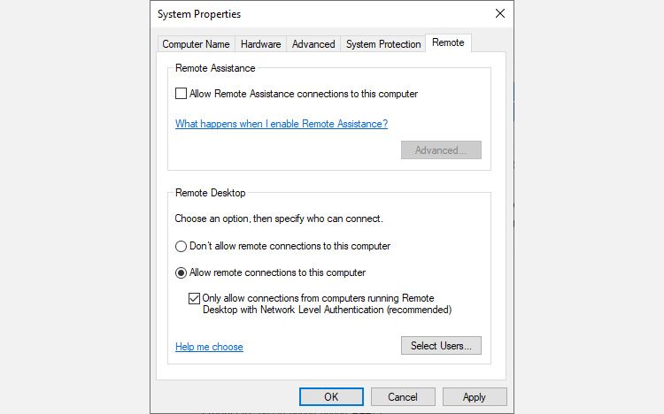 remote desktop connection properties