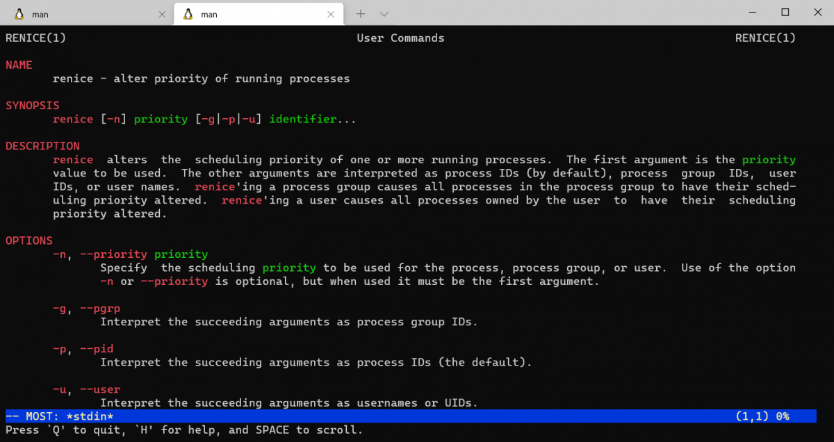 Renice manual page