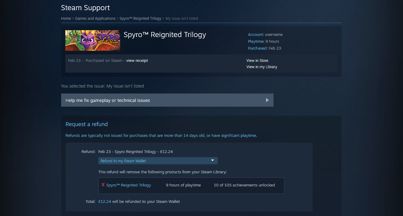 request a steam refund