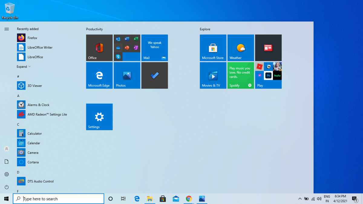 resized start menu