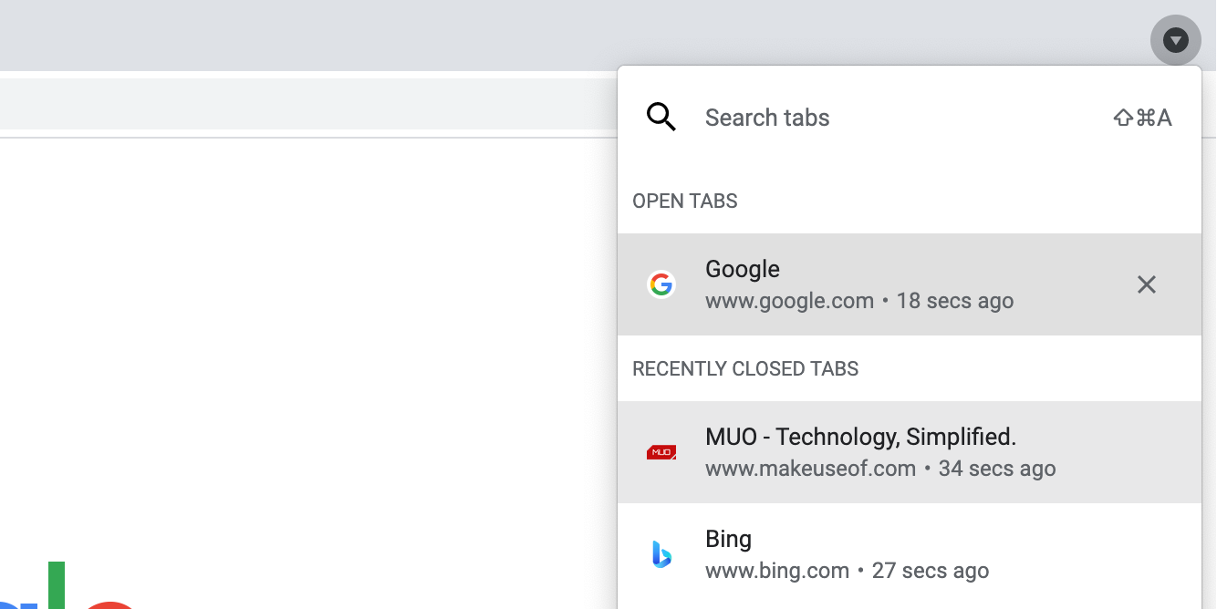 Restore closed tabs in Chrome
