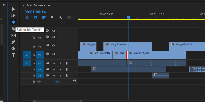 Using the rolling edit tool to time a scene .