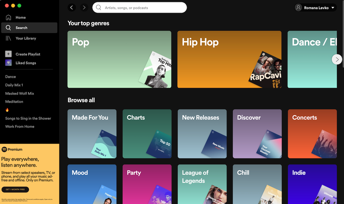 how to search on the Spotify desktop app