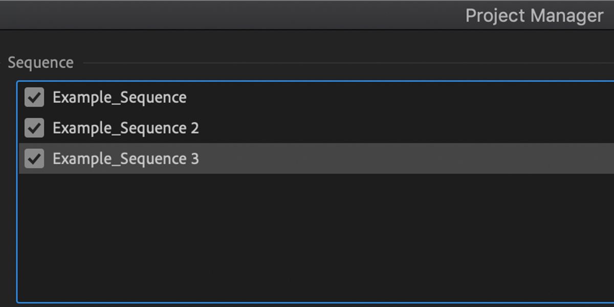 Sequence window in Project Manager