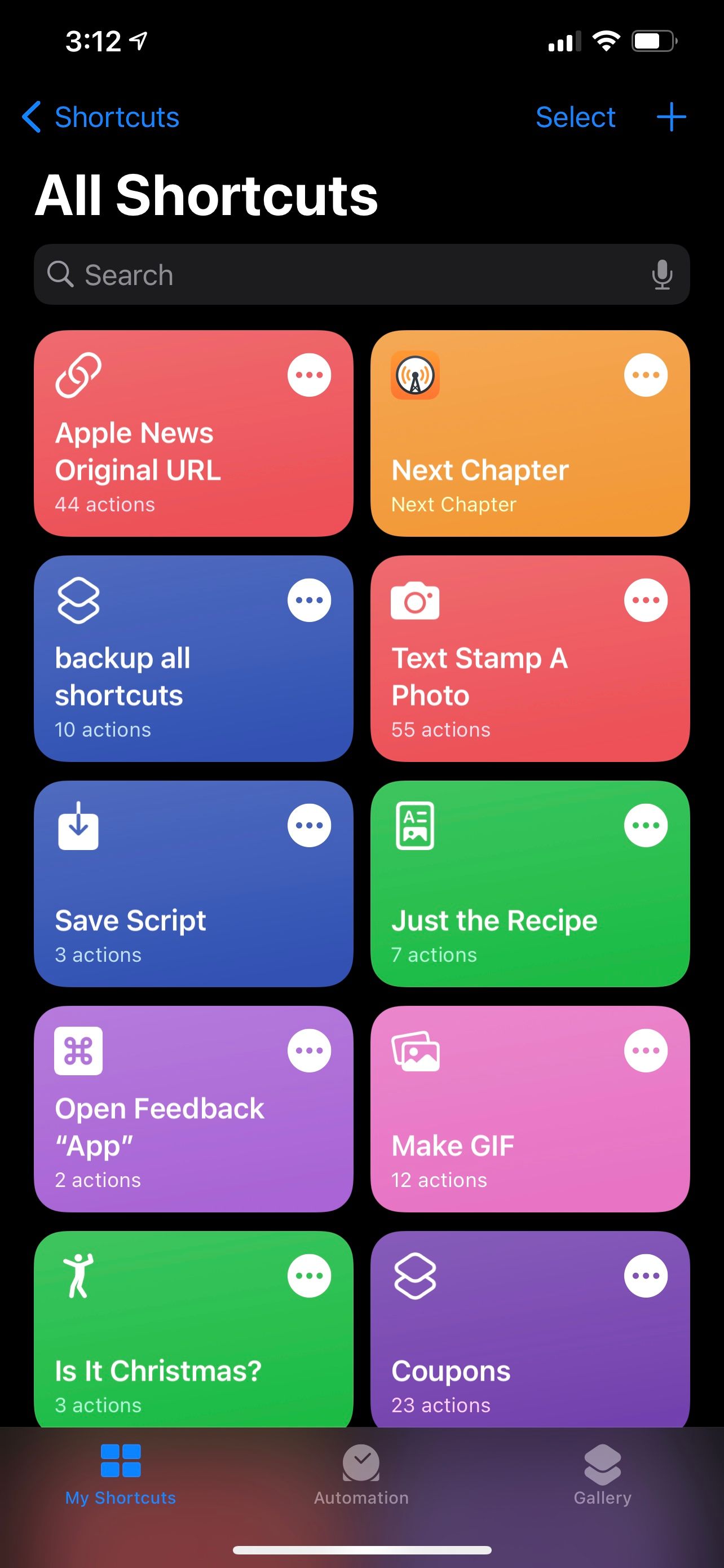 List of shortcuts on iOS
