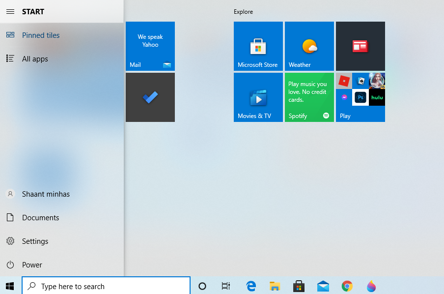 deafult folders on start menu