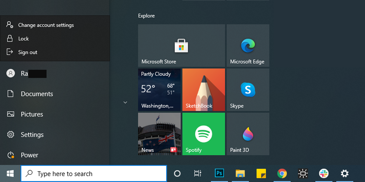 Start menu in Windows 10