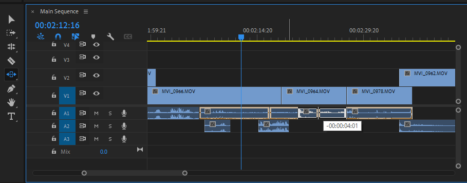 The slide tool in Premiere Pro moves the clip left or right.