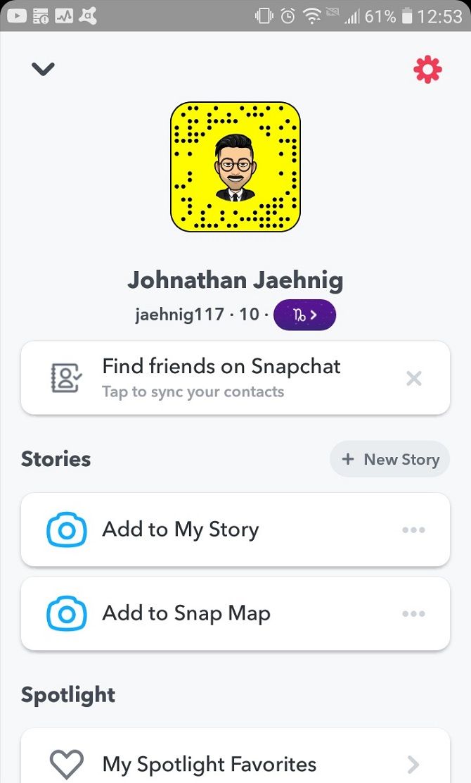 The Snapchat profile