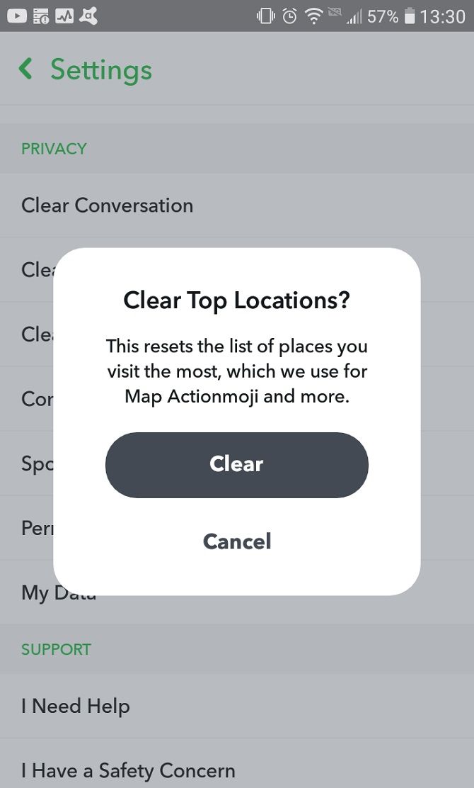 Clearing your Snapchat Top Locations data