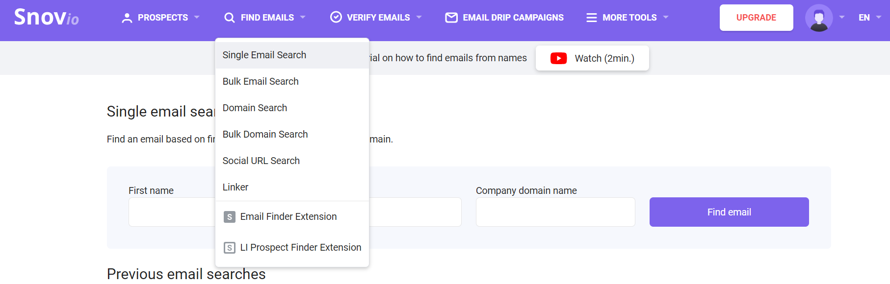 Snov.io single email search
