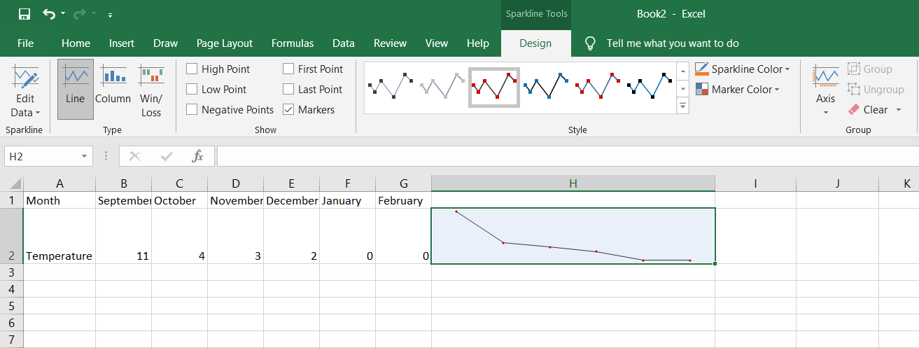 You can change the style of your Sparkline from the Design tab.