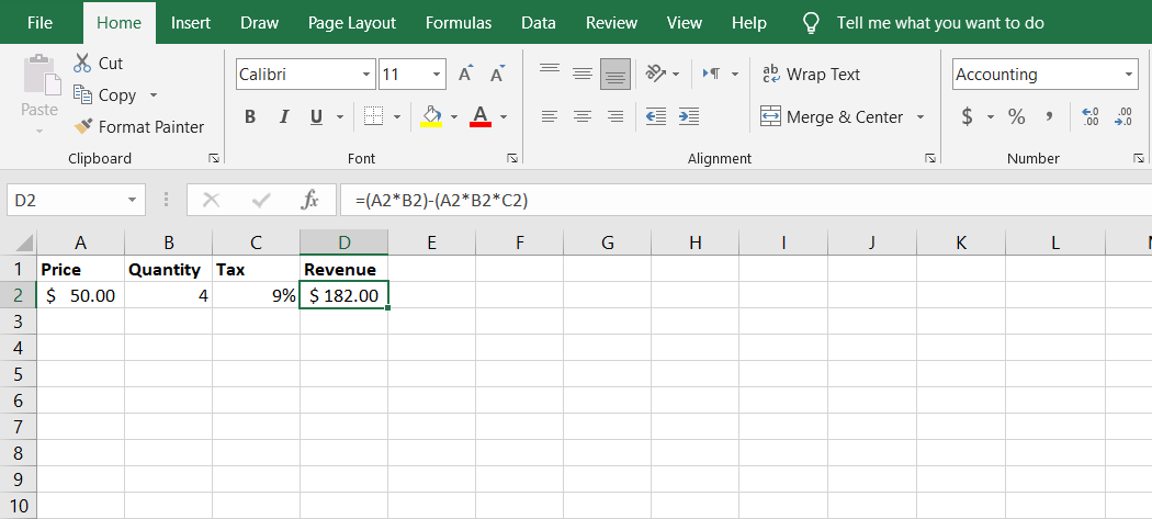 This formula will calculate the revenue of your sales.