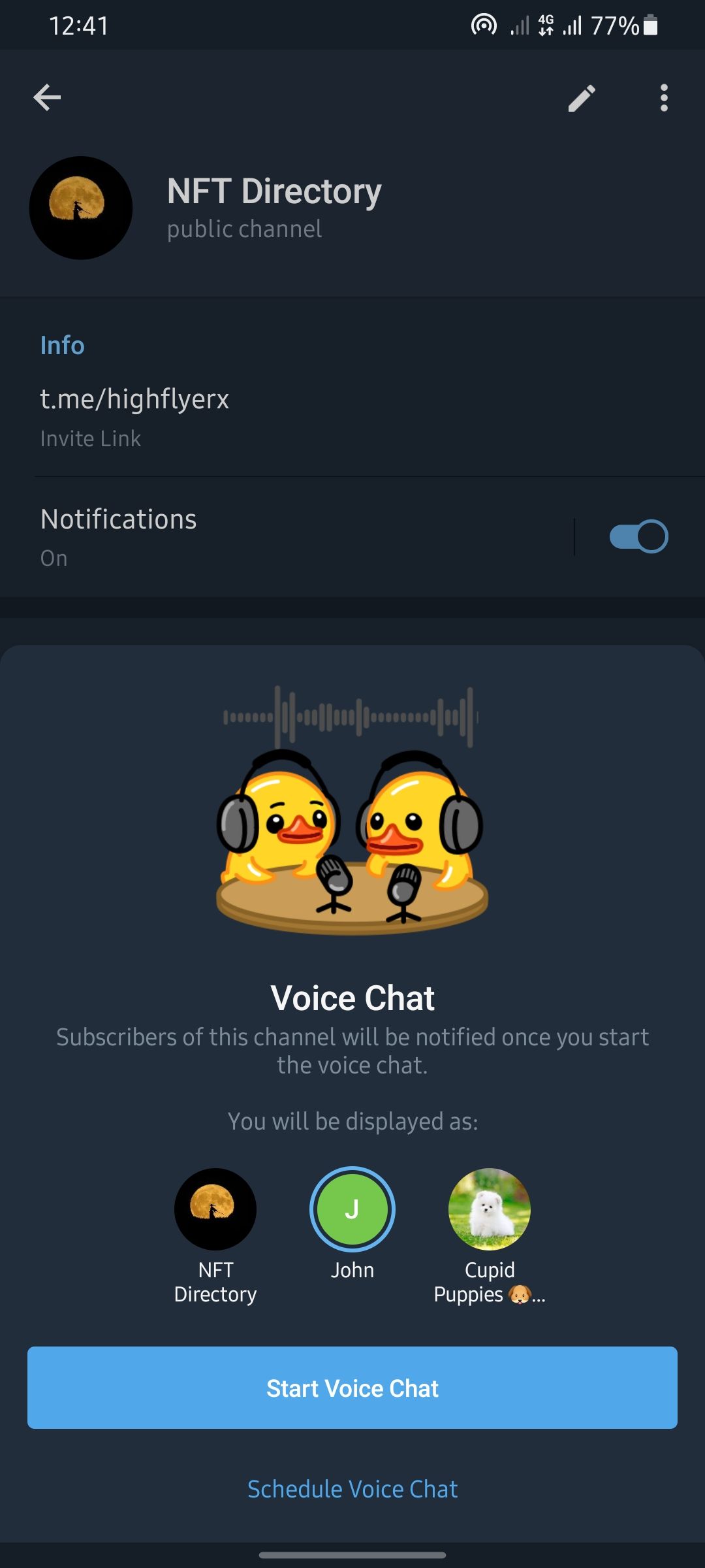 telegram voice chat schedule page