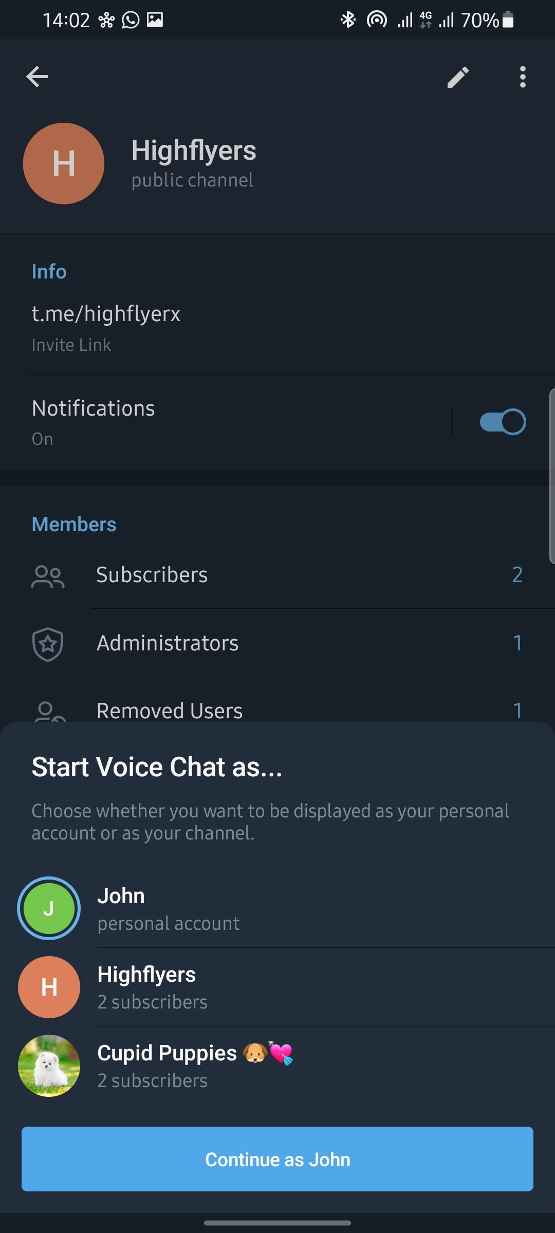 Telegram Voice Chat Start As page