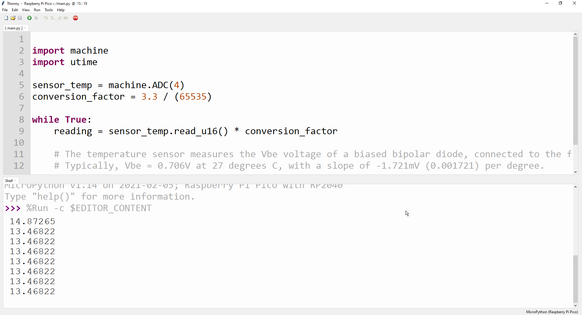 Pi Pico Temperature sensor