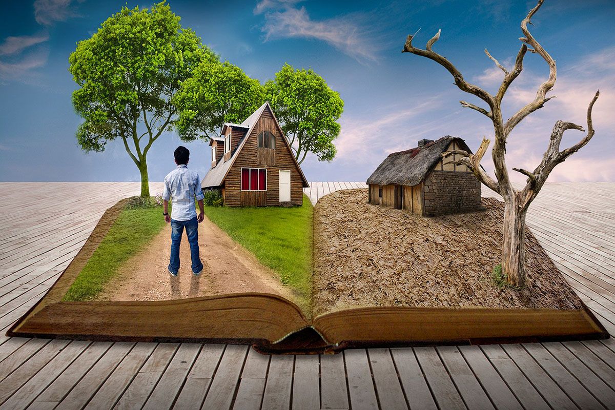 tree and house photoshopped into a book