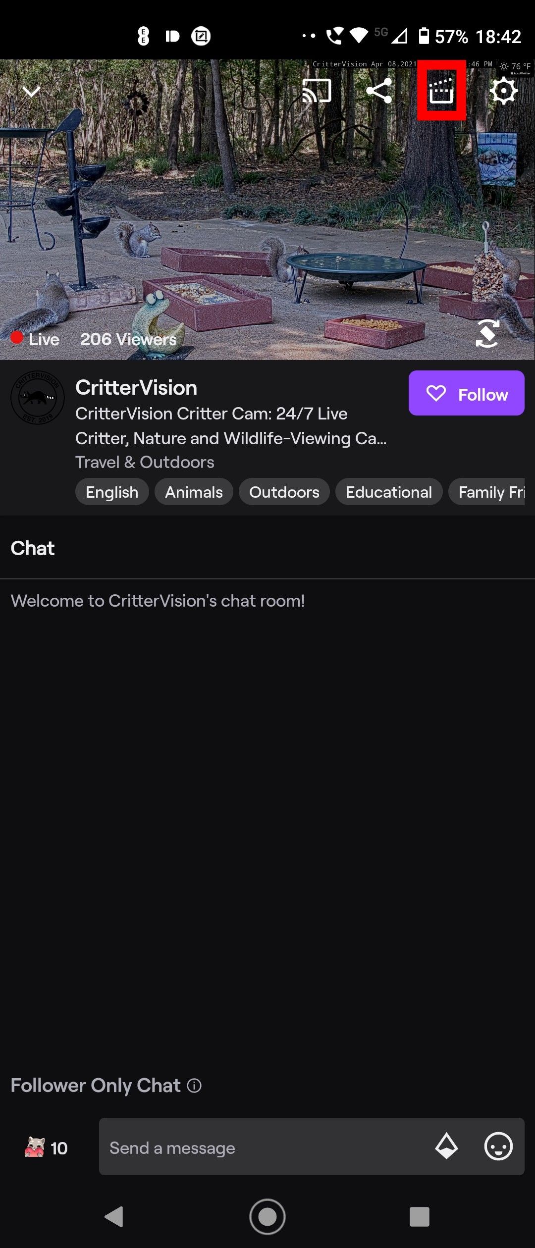 Creating a clip on the Twitch app