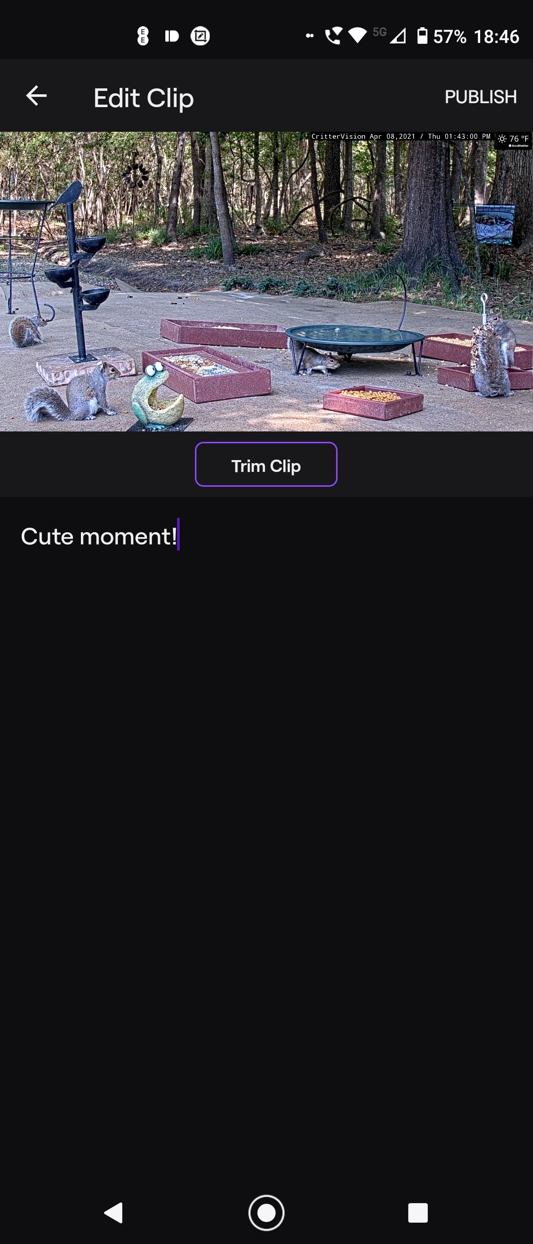 Publishing a clip on the Twitch app