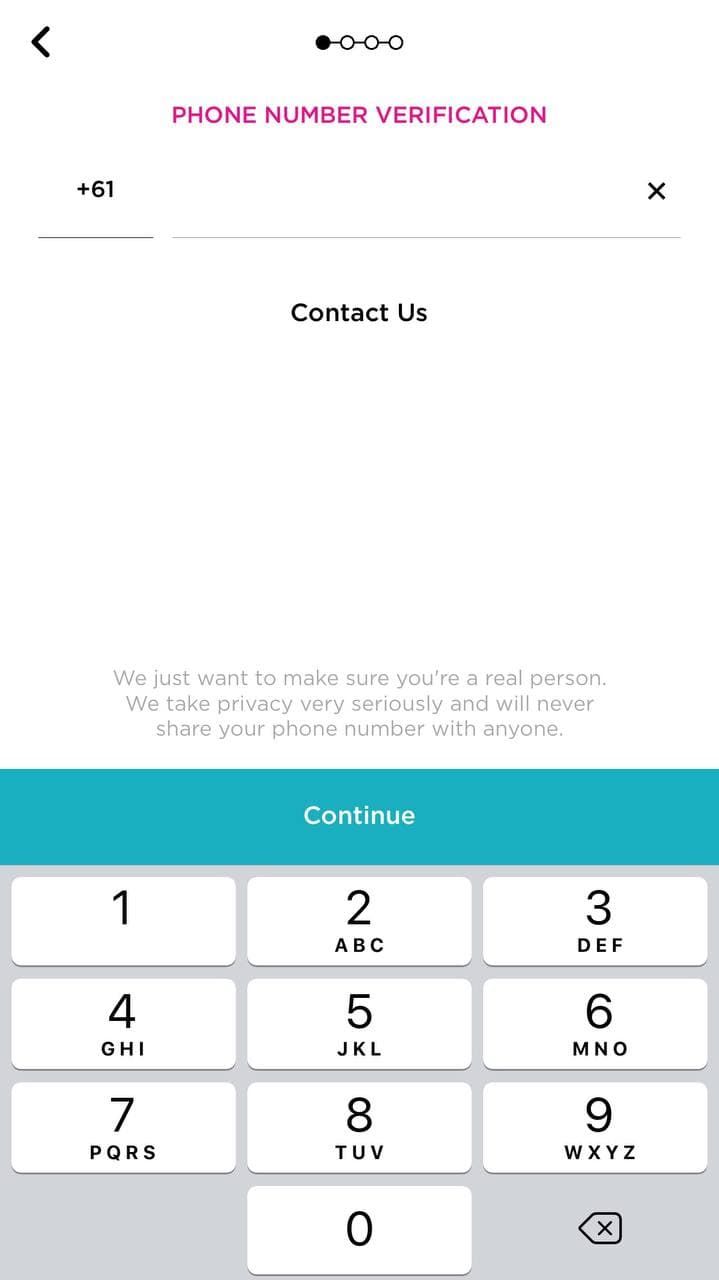 Mobile screenshot of phone number verification, Raya dating app