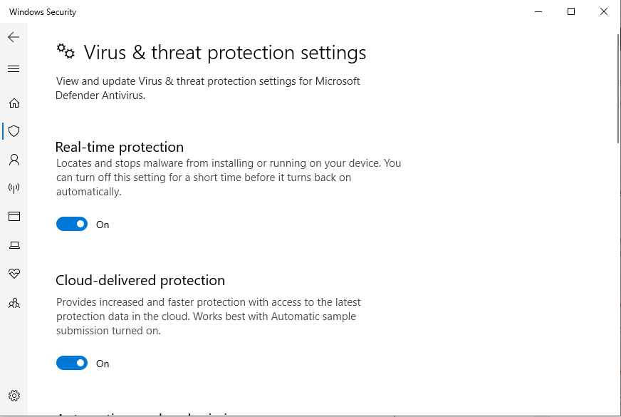 virus and threat protection settings