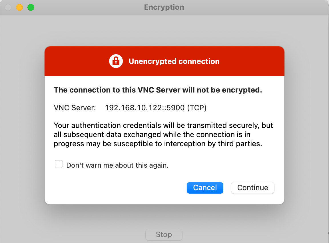vnc unencypted connection warning - Come installare ed eseguire un server VNC su Ubuntu Linux
