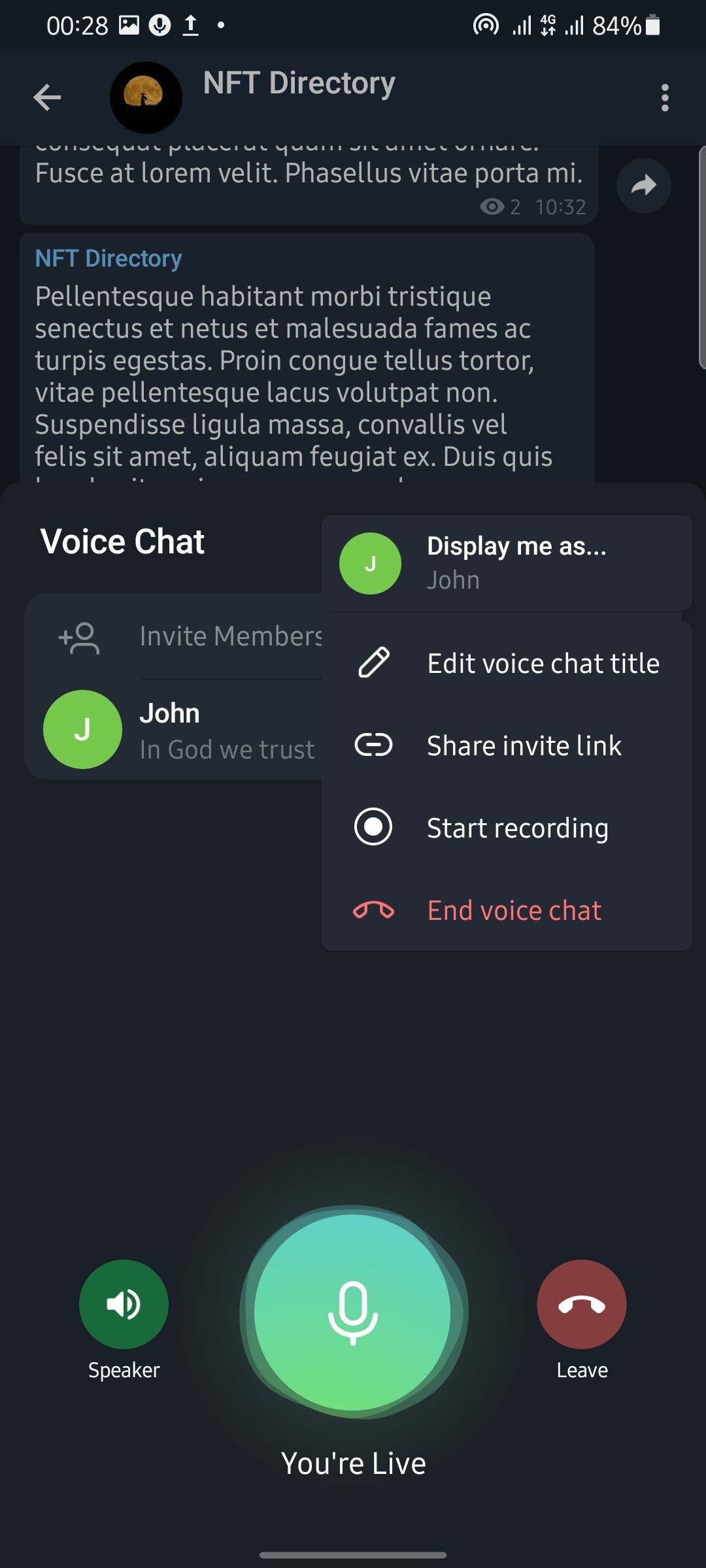 telegram Voice chat option page