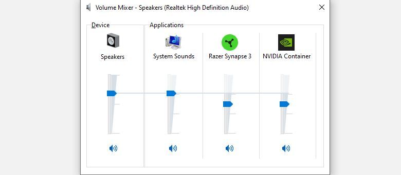 Volume mixer in Windows 10