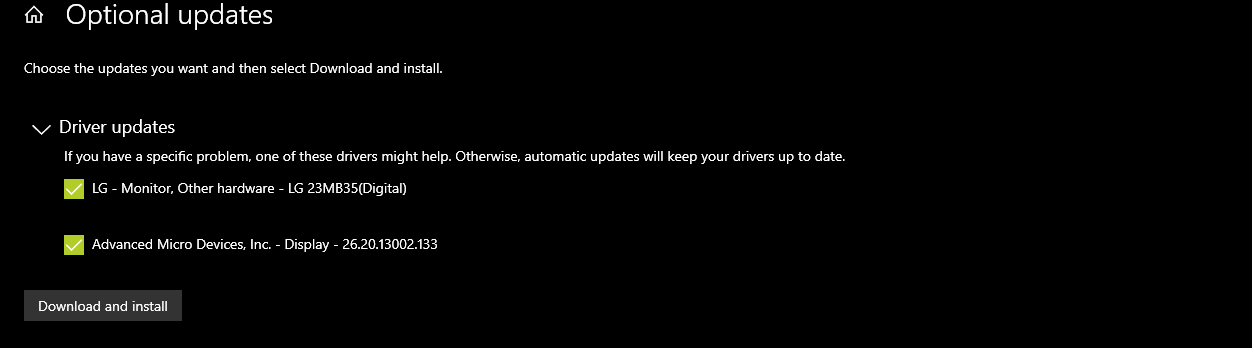 Windows driver updates panel