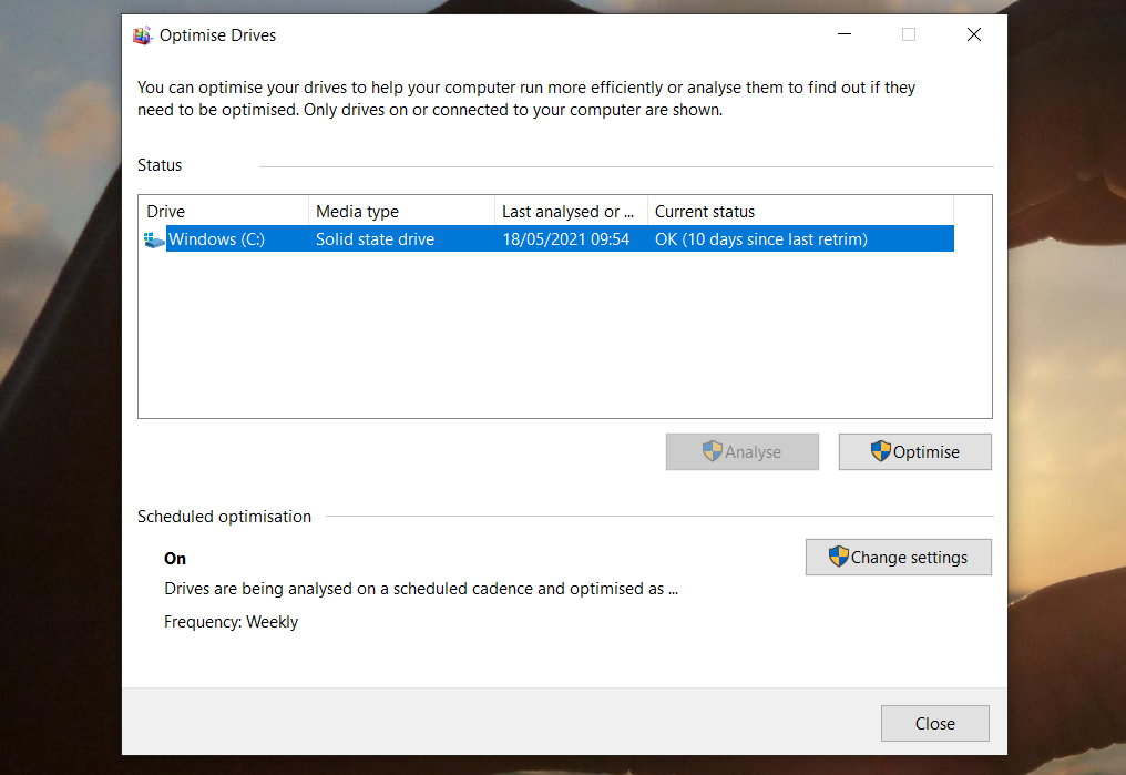 Windows 10 optimiza las unidades