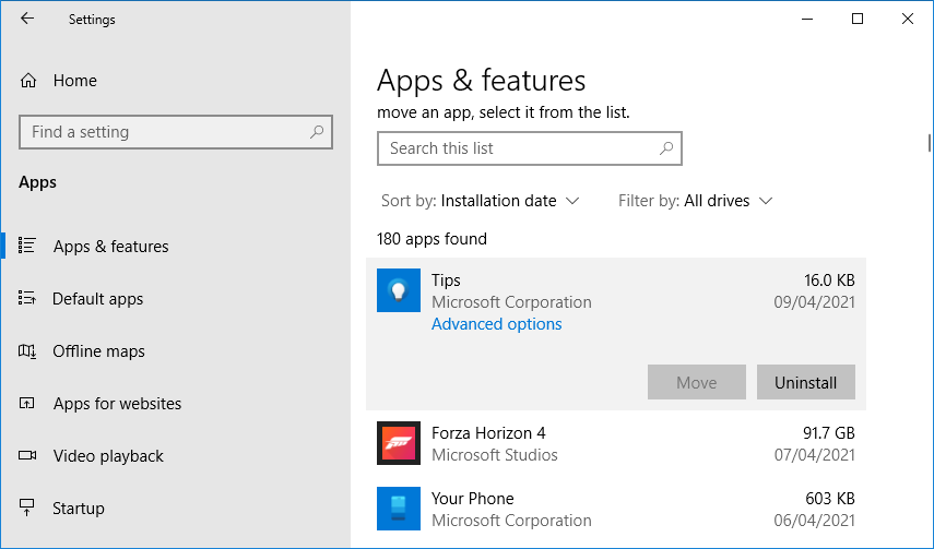 windows 10 uninstall app