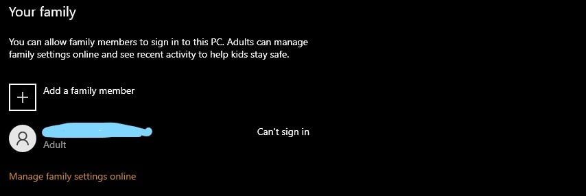 Accessing Windows family settings