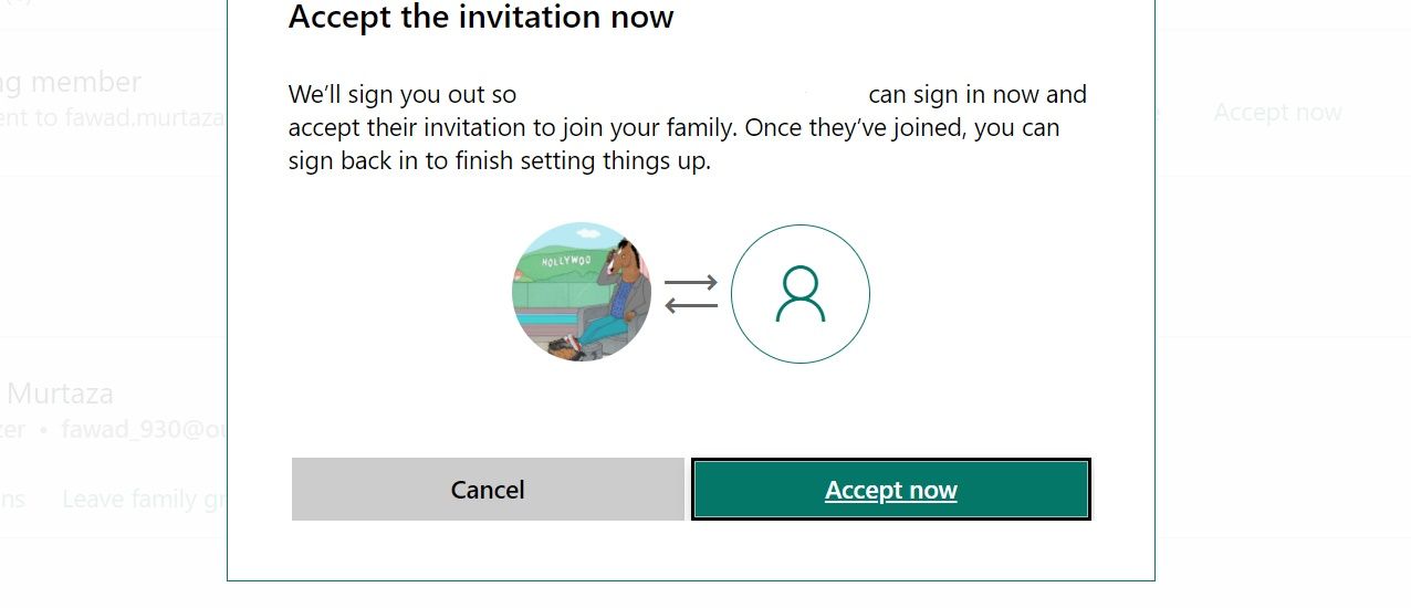 Windows 10 family group invitation acceptance