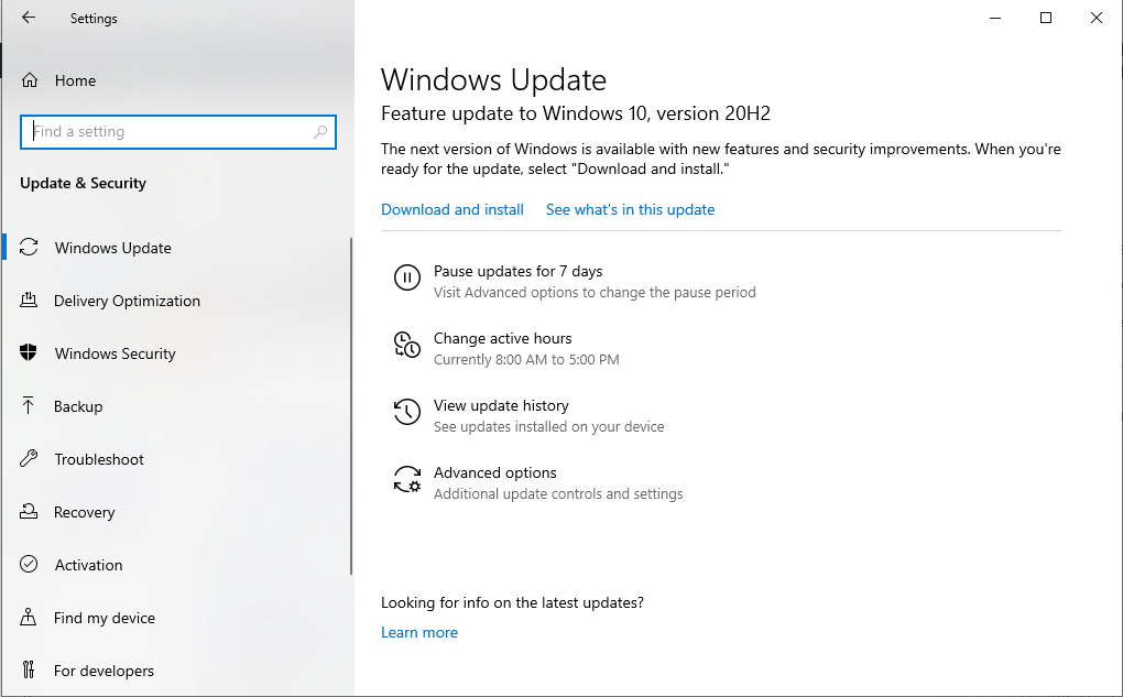 windows updates settings menu 1 - 8 modi per risolvere la ricerca nel menu Start di Windows 10 quando smette di funzionare
