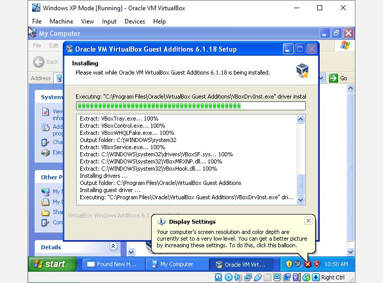 windows xp mode guest additions installation process