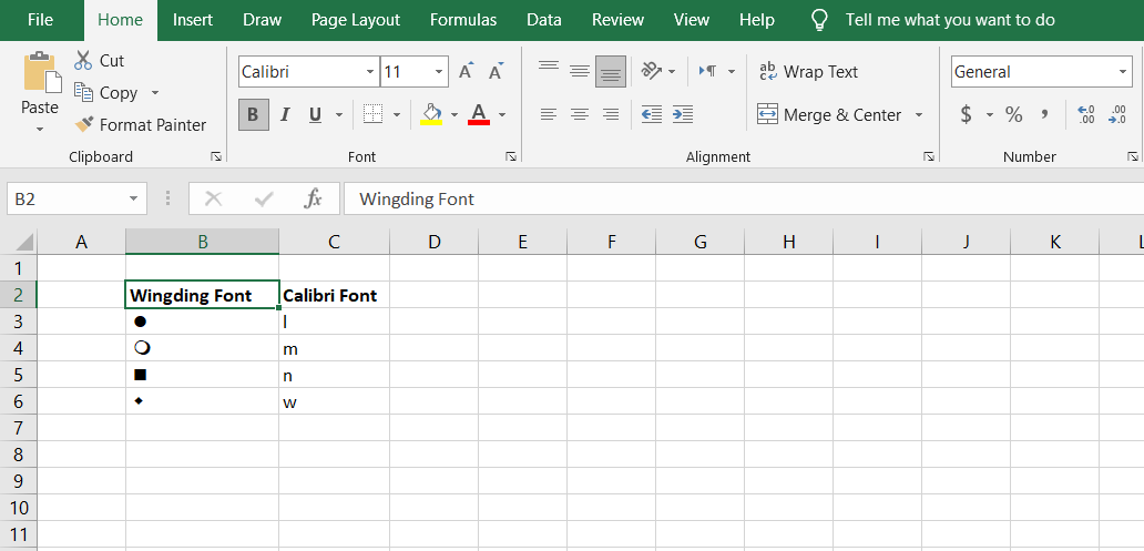 wingding guide - 7 modi per creare un elenco puntato in Microsoft Excel