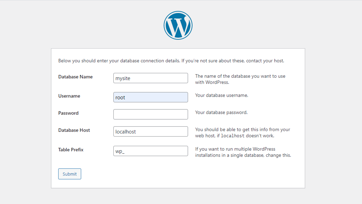 WordPress installation user details
