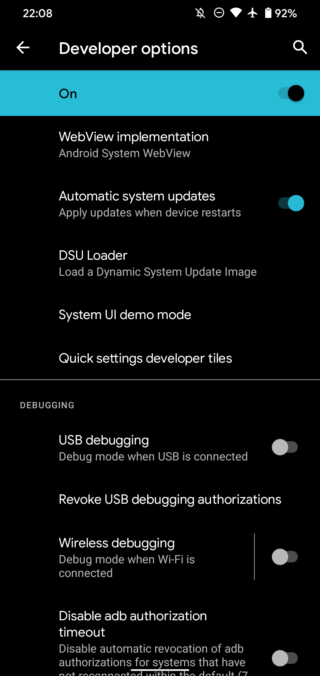 Android Developer Options Second Screen